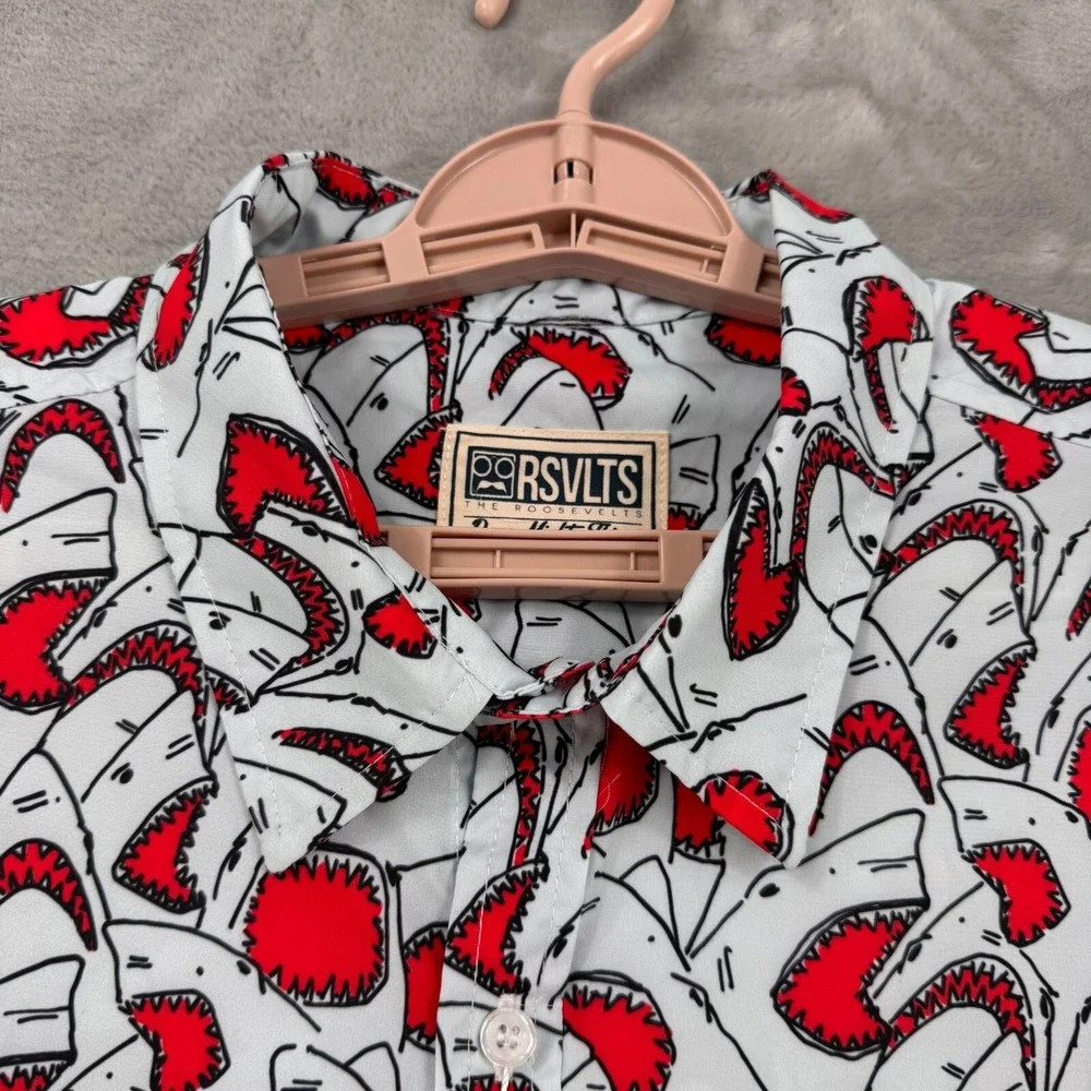 New RSVLTS Shirt Mens XXL Red Great White Shark Jaws KUNUFLEX Short Sleeve - Picture 7 of 13